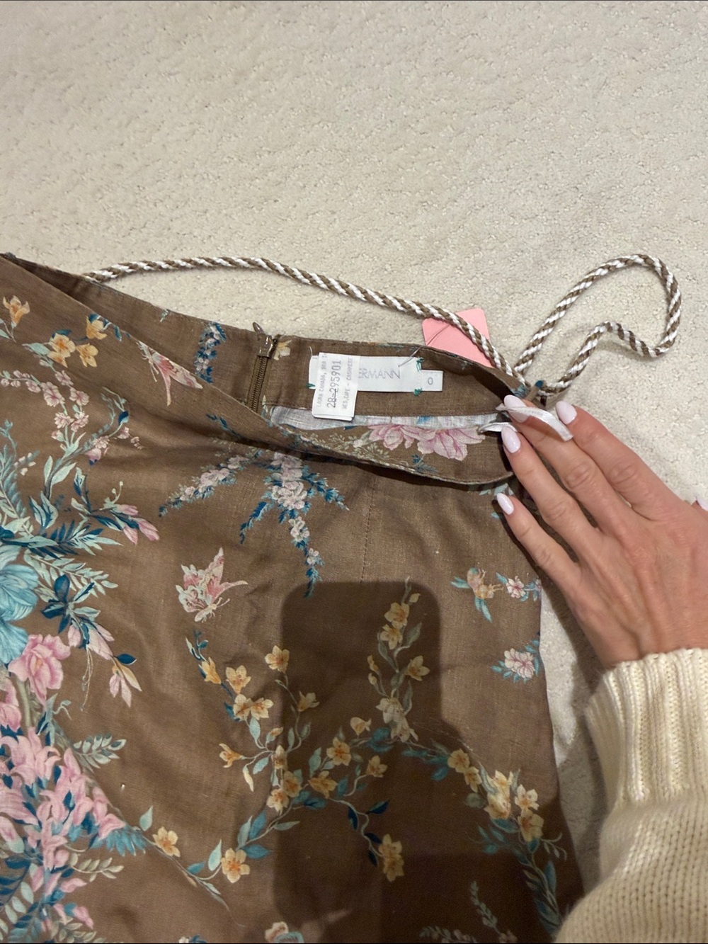 Zimmermann Floral Brown Maxi Skirt with Blue & Pink Accents